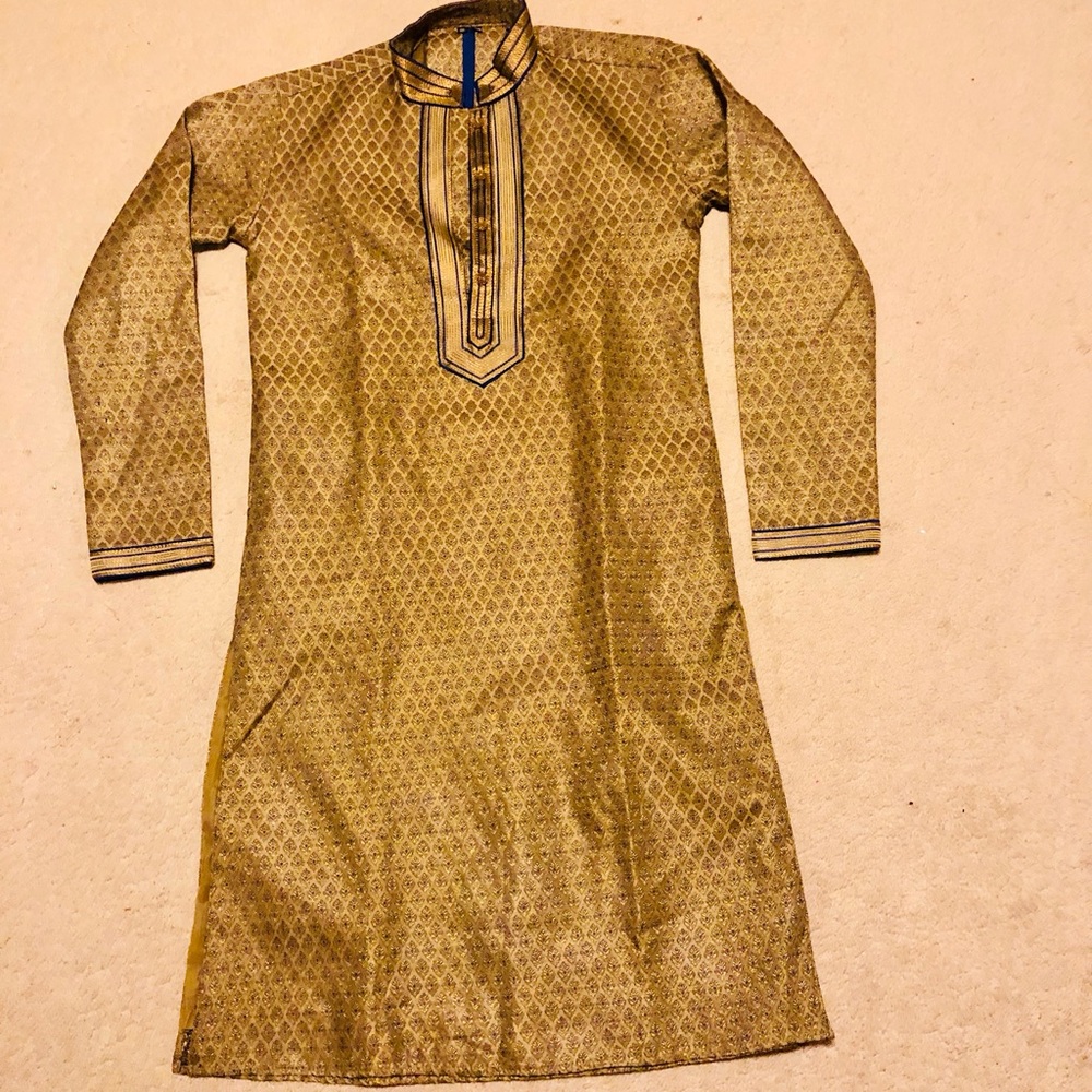 Gold Brocade Kurta Tunic with Navy Trim indian/Pakistani size 40